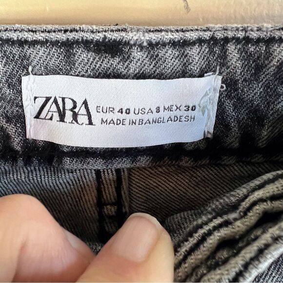 Zara‎ Dark Wash High Rise Black Denim Straight Leg Jean Size 8 Casual Streetwear - Picture 3 of 6